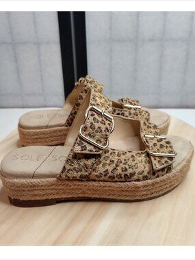 Sole Society Vanyah Leopard Print Calf Hair Sandals Women US 8.5M